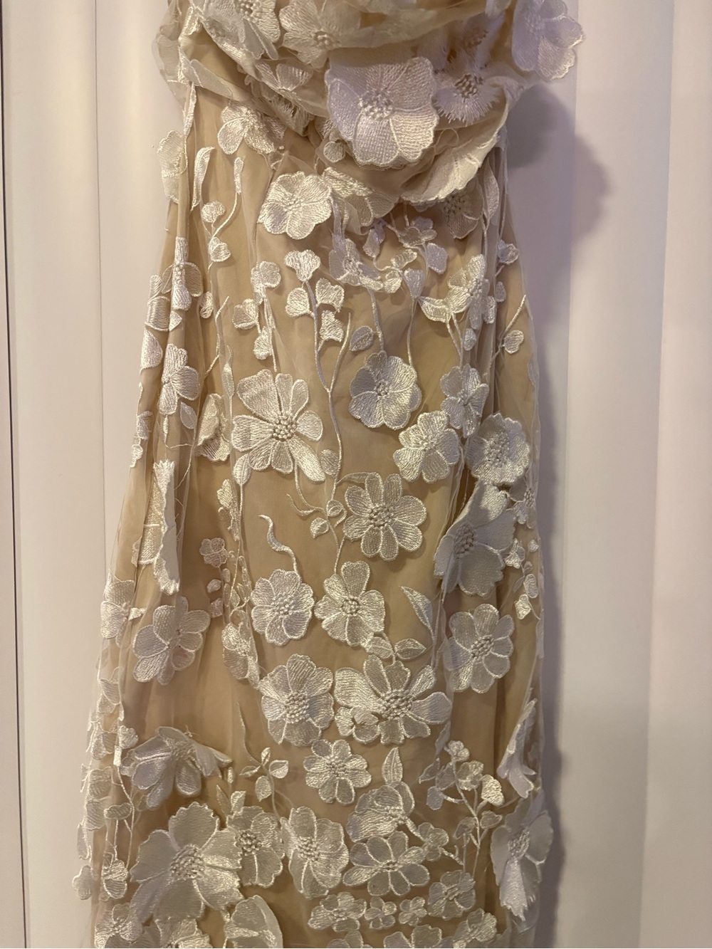 Beige Floral Embroidered Wedding Dress